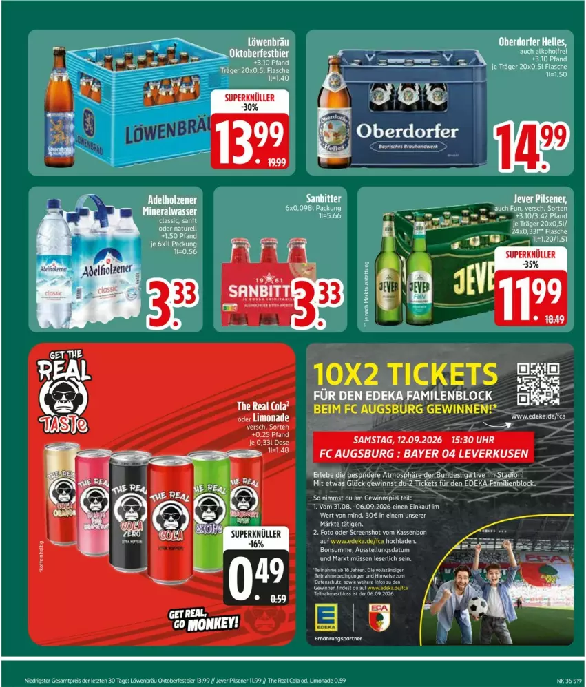 Aktueller Prospekt Edeka - Prospekte - von 31.08 bis 05.09.2026 - strona 21 - produkty: alkohol, auer, bier, cola, deka, eis, flasche, gewinnspiel, jever, jever pilsener, limo, limonade, pils, pilsener, reis, Ti, ZTE