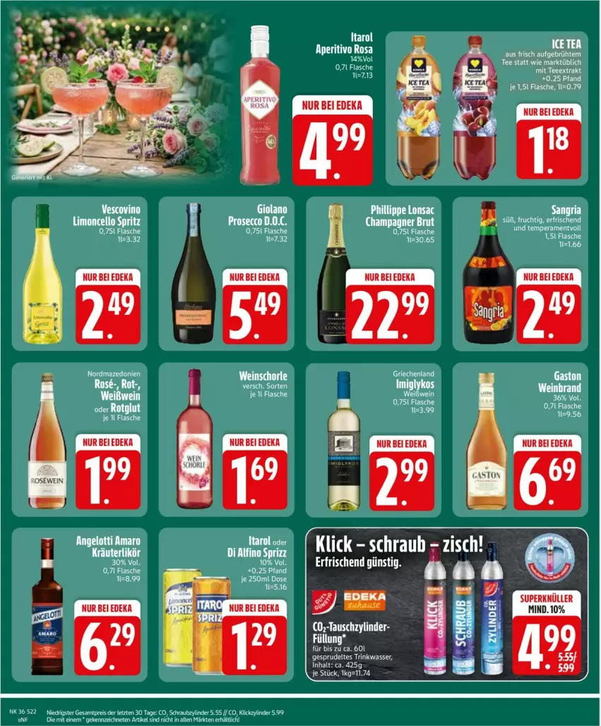 Aktueller Prospekt Edeka - Prospekte - von 31.08 bis 05.09.2026 - strona 24 - produkty: amaro, brut, champagne, champagner, elle, flasche, kräuter, kräuterlikör, likör, Ria, sangria, schorle, Sprizz, Sprudel, Ti, wasser, wein, weinschorle