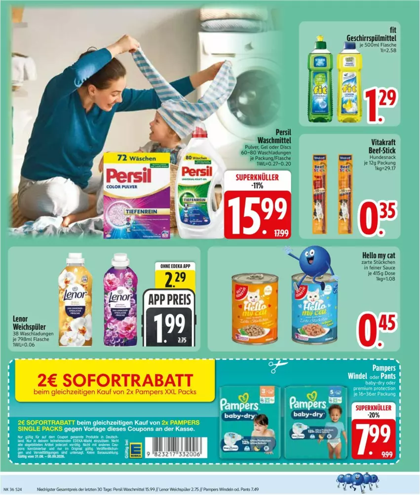 Aktueller Prospekt Edeka - Prospekte - von 31.08 bis 05.09.2026 - strona 26 - produkty: beef, deka, eis, flasche, geschirr, geschirrspülmittel, hundesnack, kraft, lenor, lenor weichspüler, pampers, Pants, persil, persil waschmittel, reis, sauce, snack, spülmittel, Ti, vita, vitakraft, waschmittel, weichspüler, windeln, ZTE