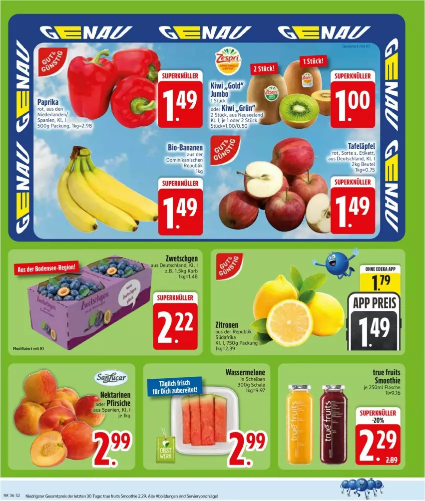 Aktueller Prospekt Edeka - Prospekte - von 31.08 bis 05.09.2026 - strona 4 - produkty: banane, bananen, bio, bio-bananen, deka, eis, jumbo, kiwi, melone, reis, Schal, smoothie, true fruits, wasser, wassermelone, zitrone, zitronen, ZTE