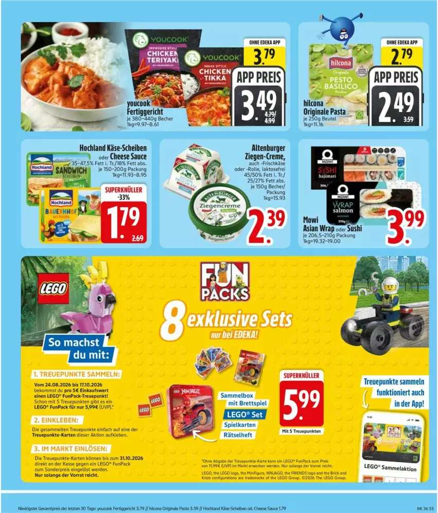 Aktueller Prospekt Edeka - Prospekte - von 31.08 bis 05.09.2026 - strona 7 - produkty: altenburger, Becher, beko, beutel, burger, creme, deka, eis, erde, fertiggericht, frischkäse, gin, hilcona, hochland, Käse, LEGO®, ninjago, pasta, reis, sauce, Ti, Yo, YouCook, ZTE