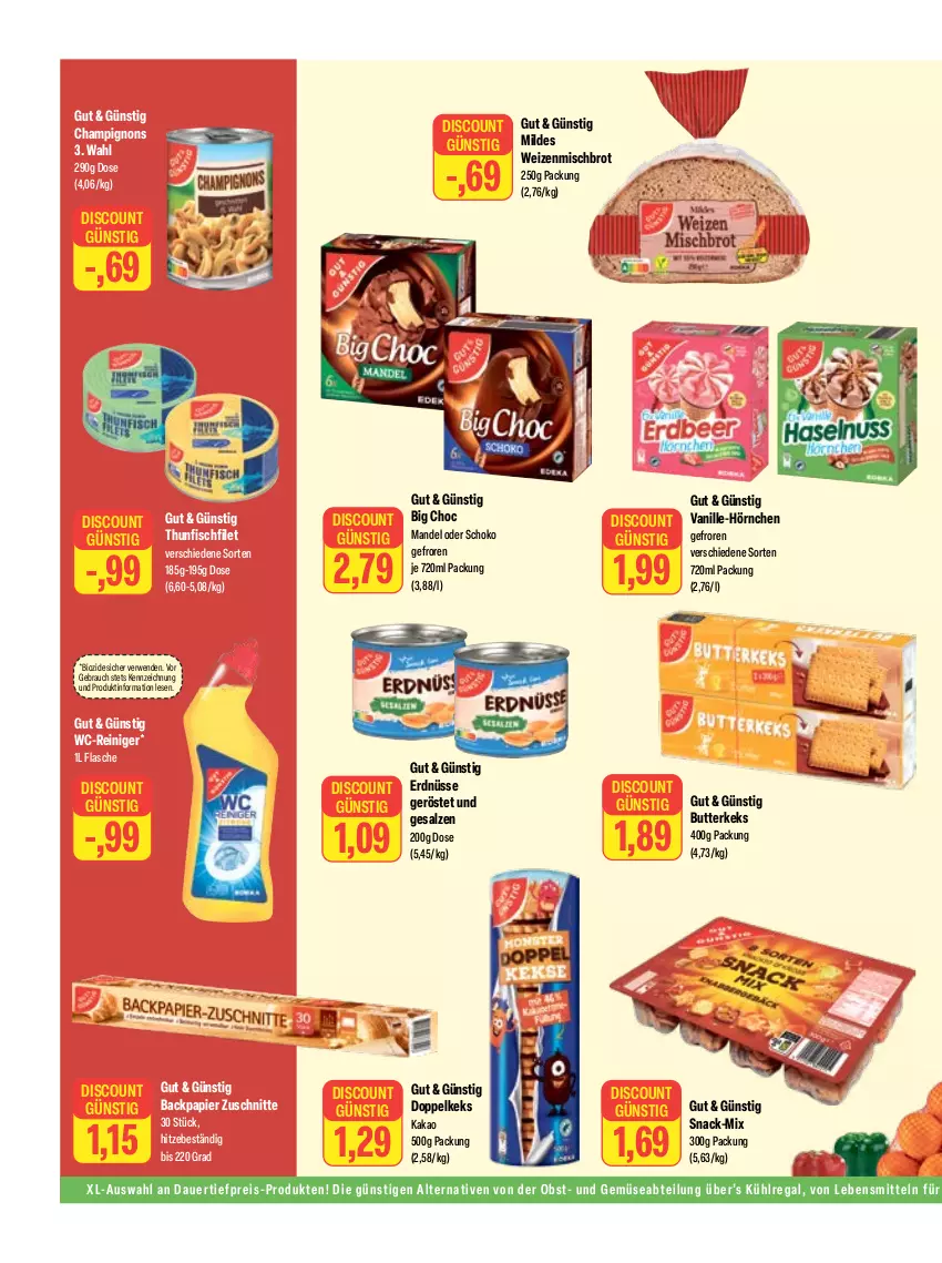 Aktueller Prospekt Feneberg - Prospekte - von 04.05 bis 06.05.2023 - strona 8 - produkty: Abtei, auer, Big Choc, bio, brot, butter, butterkeks, champignon, champignons, dauertiefpreis, discount, eis, erdnüsse, filet, fisch, flasche, hörnchen, kakao, keks, kühlregal, lebensmittel, mandel, obst, papier, Rauch, regal, reiniger, reis, rwe, salz, schoko, snack, thunfisch, Ti, tiefpreis, und gemüse, vanille, wc-reiniger, weizenmischbrot