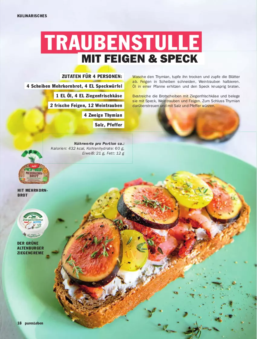 Aktueller Prospekt Hit - pures Leben - von 01.10 bis 31.12.2025 - strona 18 - produkty: altenburger, bier, Biere, braten, brot, burger, creme, Feigen, frischkäse, Käse, korn, Kornbrot, pfanne, pfeffer, rwe, salz, Speck, Ti, trauben, wein, würfel, ziegenfrischkäse
