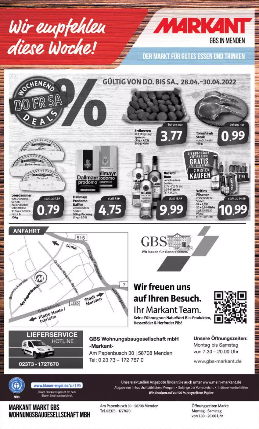 Aktueller Prospekt Markant - Prospekte - von 25.04 bis 30.04.2022 - strona 16 - produkty: angebot, angebote, Bau, Bebe, bio, brot, dallmayr, elle, ente, hasseröder, kaffee, Käse, leerdammer, lieferservice, natur, pils, prodomo, rwe, schnittkäse, tee, Ti, uhr