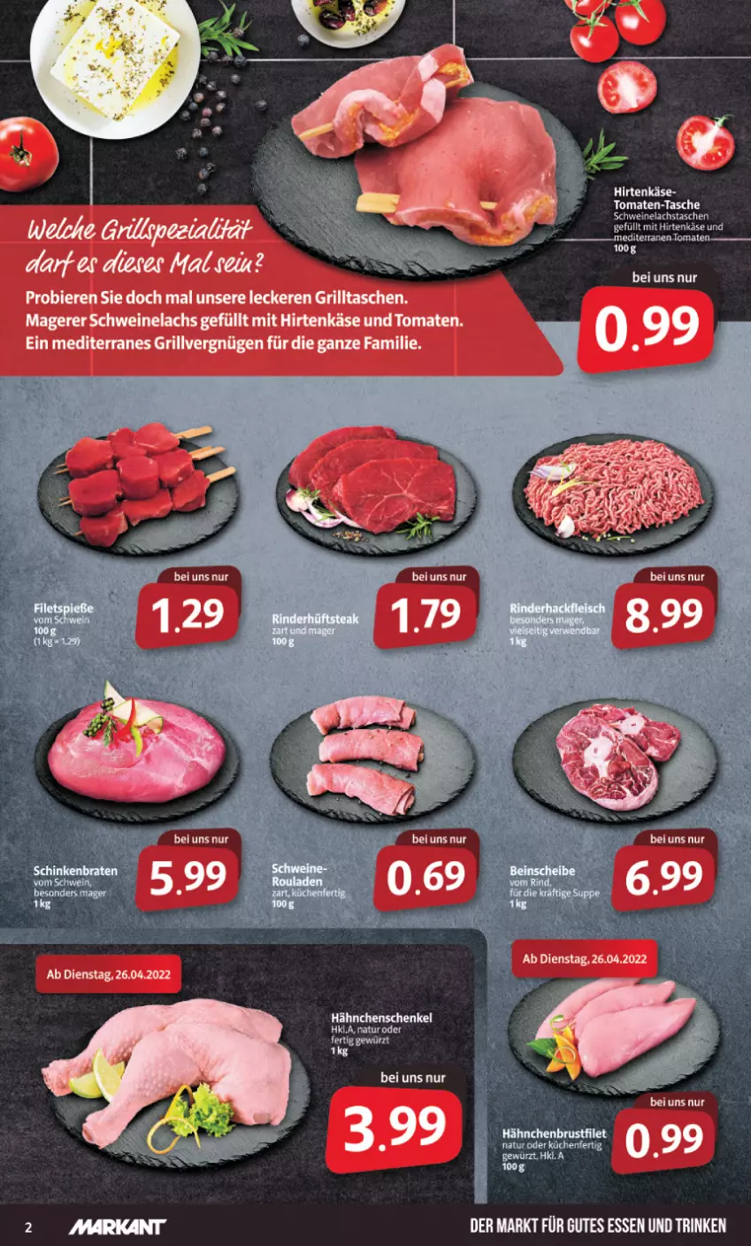 Aktueller Prospekt Markant - Prospekte - von 25.04 bis 30.04.2022 - strona 2 - produkty: bier, Biere, eis, grill, gutes essen, hähnchenschenkel, henkel, hirtenkäse, Käse, lachs, schenkel, schwein, schweine, Schweinelachs, spee, Tasche, taschen, tomate, tomaten, Toner, wein, weine