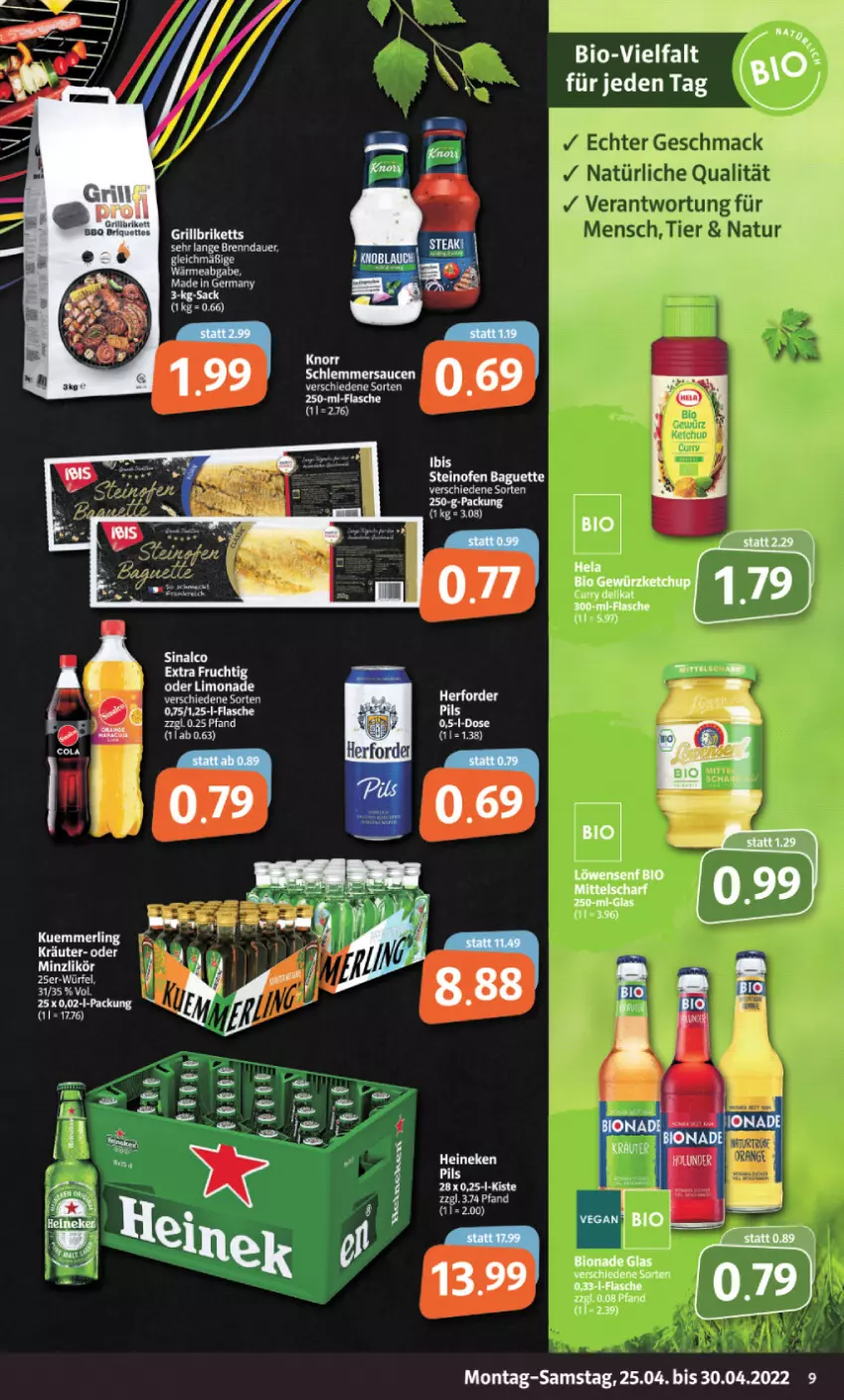 Aktueller Prospekt Markant - Prospekte - von 25.04 bis 30.04.2022 - strona 9 - produkty: auer, baguette, flasche, frucht, Germ, kuemmerling, likör, limo, limonade, mac, merl, natur, Ofen, pils, sinalco, steinofen, Ti, würfel