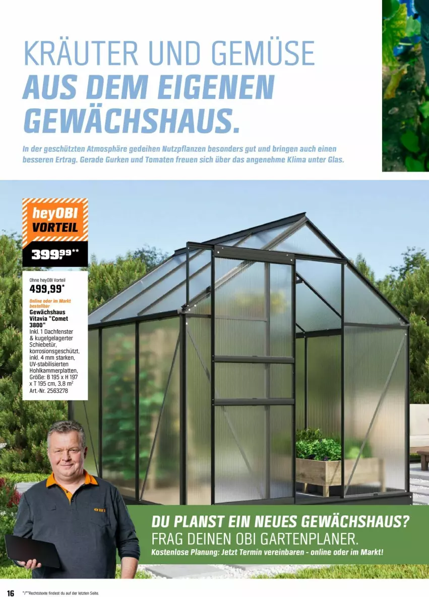 Aktueller Prospekt Obi - Prospekte - von 24.03 bis 14.04.2024 - strona 16 - produkty: fenster, Garten, Gewächshaus, Hohlkammerplatte, Kugel, latte, LG, vita, ZTE