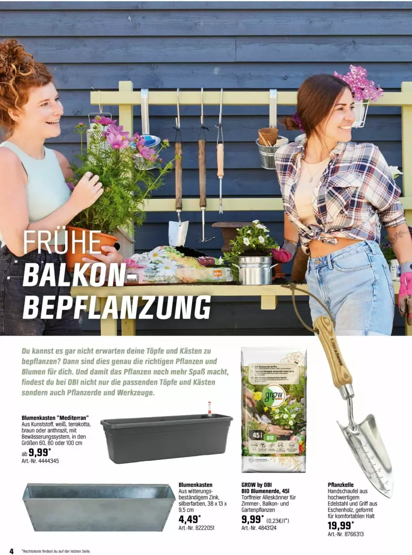 Aktueller Prospekt Obi - Prospekte - von 24.03 bis 14.04.2024 - strona 4 - produkty: bio, blume, blumen, blumenerde, braun, edelstahl, eier, erde, Garten, Gartenpflanze, Holz, mac, pflanze, pflanzen, pflanzerde, Ti, werkzeug, werkzeuge, ZTE