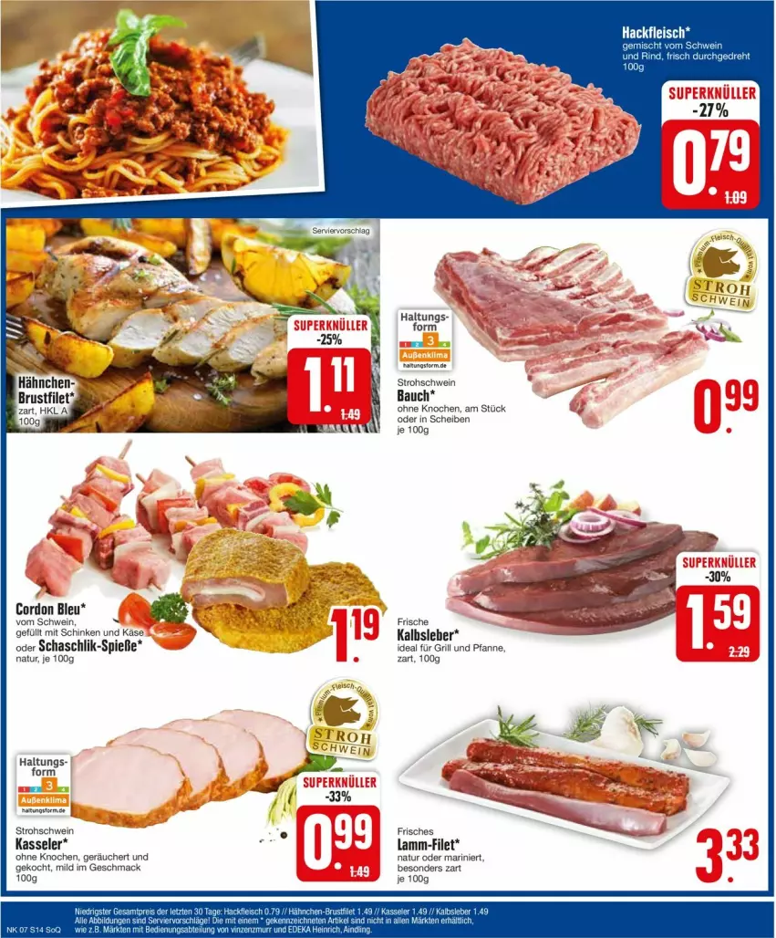 Aktueller Prospekt Edeka - Prospekte - von 12.02 bis 17.02.2024 - strona 14 - produkty: Bau, brustfilet, cordon bleu, filet, für grill und pfanne, grill, grill und pfanne, ideal für grill, ideal für grill und pfanne, Kalbsleber, Käse, kasseler, lamm, mac, natur, pfanne, schinken, schwein, und pfanne, wein