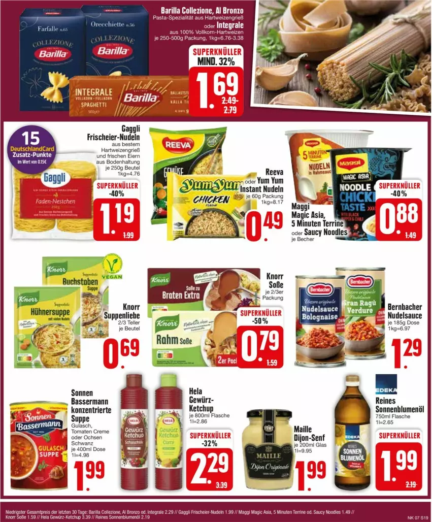 Aktueller Prospekt Edeka - Prospekte - von 12.02 bis 17.02.2024 - strona 19 - produkty: beutel, blume, blumen, blumenöl, creme, deutschlandcard, dijon-senf, eier, gaggli, maggi, maille, nudel, nudeln, senf, sonnenblume, sonnenblumen, sonnenblumenöl, suppe, terrine, Yum Yum, ZTE