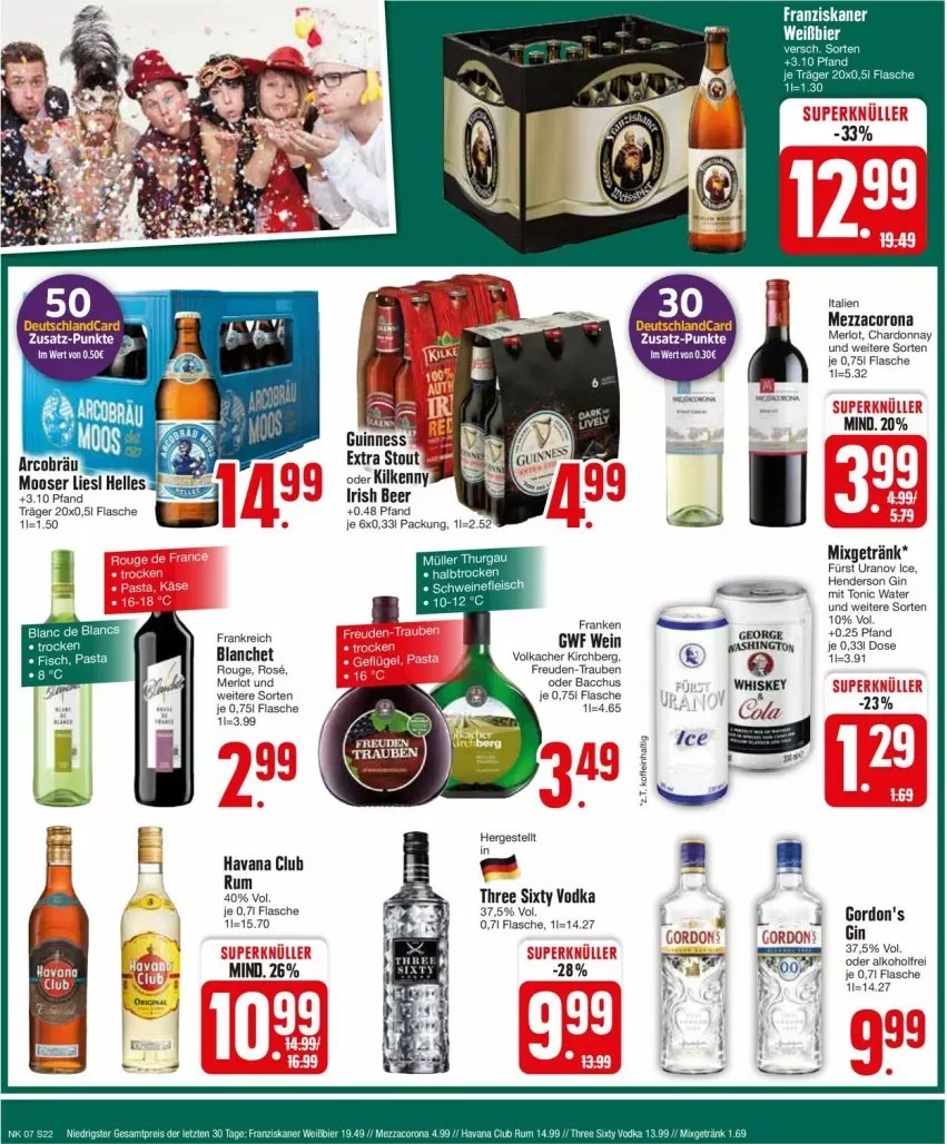 Aktueller Prospekt Edeka - Prospekte - von 12.02 bis 17.02.2024 - strona 22 - produkty: ACC, alkohol, chardonnay, cola, corona, deutschlandcard, eis, elle, enders, flasche, getränk, gin, gordon, gordon's, Havana Club, merl, merlot, mezzacorona, Mixgetränk, Nashi, rouge, rum, Three Sixty, tonic, tonic water, trauben, vodka, wein, whiskey