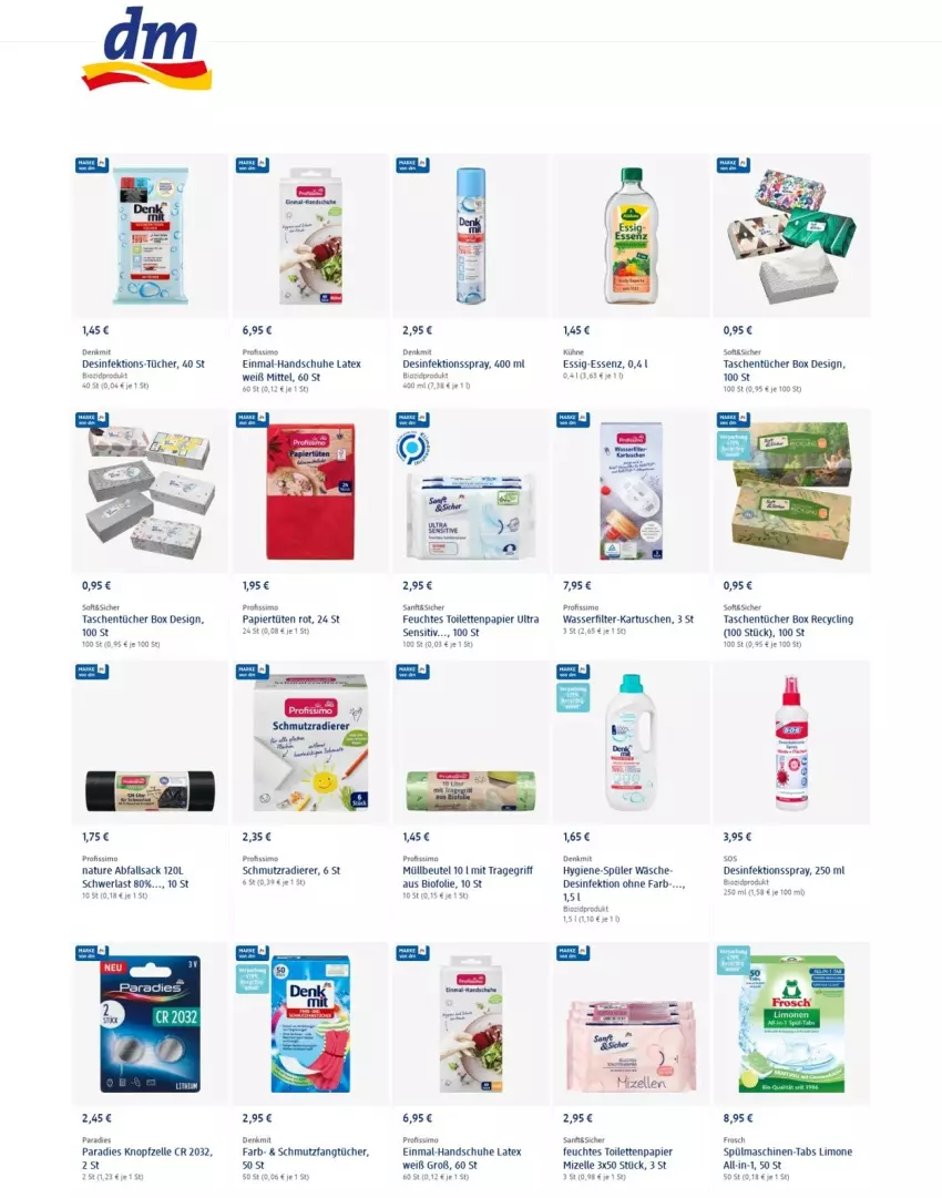 Aktueller Prospekt Dm Drogerie - Prospekte - von 09.12 bis 15.12.2021 - strona 9 - produkty: beutel, bio, Clin, Desinfektion, elle, essig, Fangtücher, feuchtes toilettenpapier, handschuhe, Kühne, limo, müllbeutel, natur, papier, Papiertüte, Profissimo, sac, schuhe, sim, spülmaschinen, Tasche, taschen, taschentücher, Ti, toilettenpapier, tragegriff, tücher, Tüte, wasser, wasserfilter