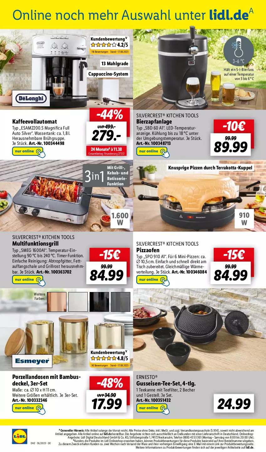 Aktueller Prospekt Lidl - Aktionsprospekt - von 04.09 bis 09.09.2023 - strona 42 - produkty: angebot, angebote, auto, bambus, Becher, bier, Cap, cappuccino, cin, decke, Deckel, eis, elle, ernesto, grill, grillrost, kaffee, kaffeevollautomat, LG, ndk, Ofen, pizza, Pizzaofen, Reinigung, reis, rel, Schal, Schale, silvercrest, tee, teekanne, telefon, Ti, timer, tisch, uhr, wasser, wassertank, weck