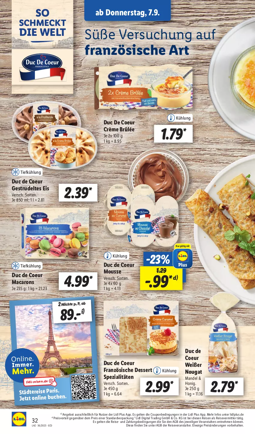 Aktueller Prospekt Lidl - Aktionsprospekt - von 04.09 bis 09.09.2023 - strona 46 - produkty: angebot, buch, coupon, Crème Brûlée, dessert, eis, honig, mac, Macarons, mandel, mousse, preisvorteil, reis, reiseveranstalter, Spezi, Strudel, Ti