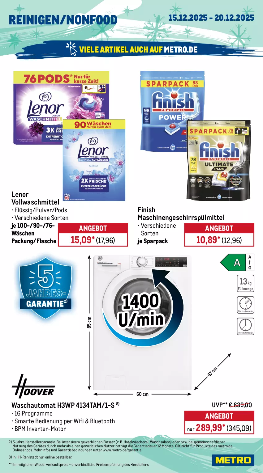 Aktueller Prospekt Metro - Wochen-Angebote - von 15.12 bis 20.12.2025 - strona 18 - produkty: akku, angebot, auer, auto, bürste, decke, Dyson, eis, Elektro, elle, Finish, flasche, geschirr, geschirrspüler, geschirrspülmittel, gin, handstaubsauger, klarspüler, kraft, lenor, mac, Metro, Pods, Reinigung, reis, salz, Schere, sonderposten, Spezi, spülmittel, staubsauger, teller, Ti, Tiere, tisch, vollwaschmittel, waschmittel