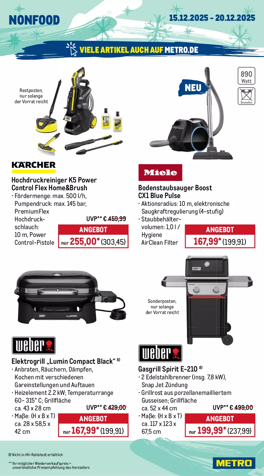 Aktueller Prospekt Metro - Wochen-Angebote - von 15.12 bis 20.12.2025 - strona 20 - produkty: angebot, auto, Behälter, bodenstaubsauger, braten, dell, edelstahl, eis, Elektro, elle, gasgrill, getränk, getränke, grill, grillfläche, grillrost, hochdruckreiniger, isolierkanne, kaffee, kaffeemaschine, Kaffeemühle, kaffeevollautomat, Kocher, kraft, lack, Metro, milch, Mode, reiniger, reis, schlauch, sonderposten, Spezi, staubsauger, tasse, teller, Ti, wasser, wasserkocher