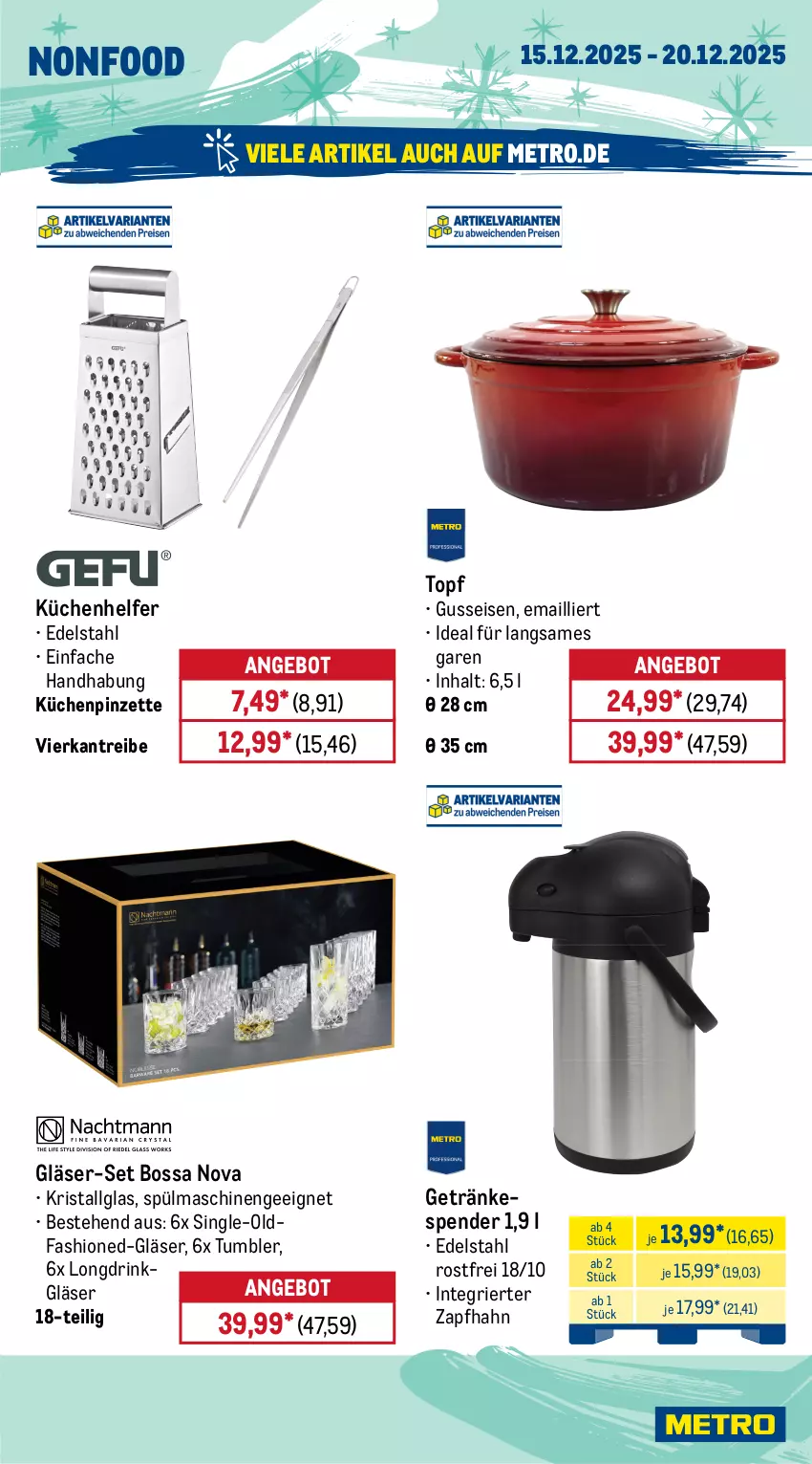Aktueller Prospekt Metro - Wochen-Angebote - von 15.12 bis 20.12.2025 - strona 23 - produkty: angebot, auer, beutel, boss, Brei, drink, edelstahl, eis, elle, fritteuse, getränk, getränke, getränkespender, Gläser, grill, grillplatte, Heißluftfritteuse, kontaktgrill, küche, Küchen, Küchenhelfer, küchenmaschine, latte, LG, Metro, Pinzette, reis, Ria, Rührschüssel, schlauch, schüssel, sonderposten, Spritzschutz, spülmaschinen, teller, thermostat, Ti, timer, topf, Vakuumierer