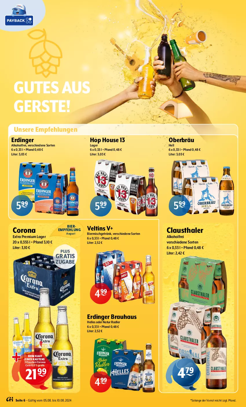 Aktueller Prospekt Getraenke Hoffmann - Prospekte - von 05.08 bis 10.08.2024 - strona 6 - produkty: alkohol, aust, bier, Biere, clausthaler, corona, corona extra, elle, erdinger, flasche, getränk, natur, natur radler, radler, Ti, veltins