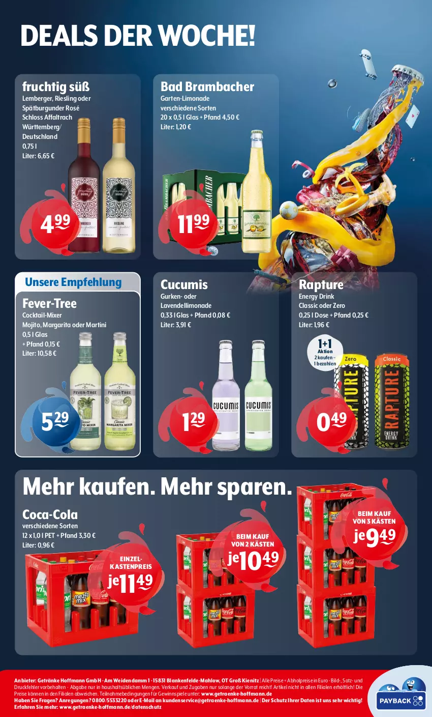 Aktueller Prospekt Getraenke Hoffmann - Prospekte - von 05.08 bis 10.08.2024 - strona 8 - produkty: abholpreise, Bad, Berger, burgunder, coca-cola, cocktail, cola, dell, drink, eis, energy drink, fever-tree, frucht, Garten, getränk, getränke, gewinnspiel, gurke, gurken, lavendel, limo, limonade, martini, Mixer, mojito, reis, riesling, spätburgunder, Spiele, Ti