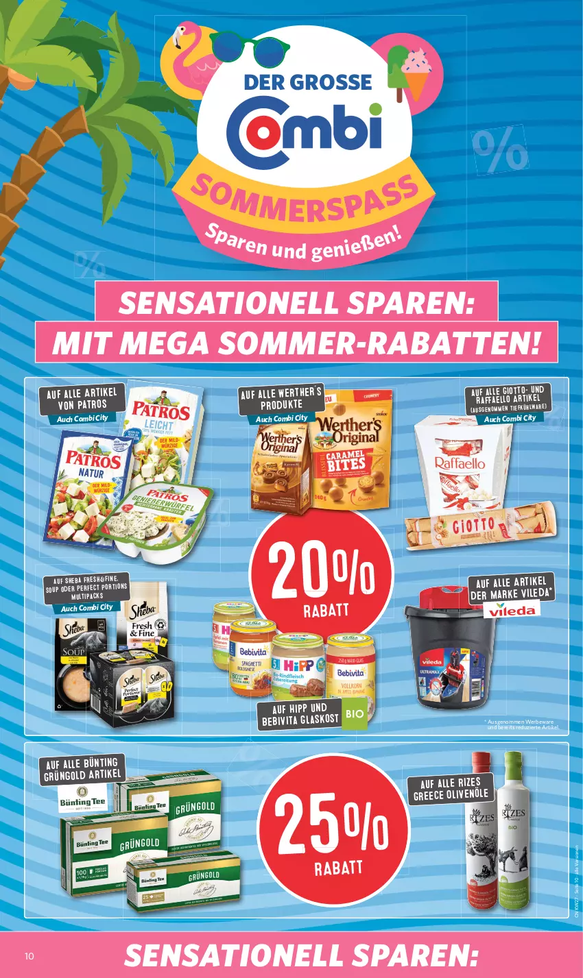 Aktueller Prospekt Combi - Prospekte - von 03.07 bis 08.07.2023 - strona 10 - produkty: bebivita, giotto, hipp, olive, oliven, olivenöl, patros, raffaello, sheba, Ti, vileda, vita