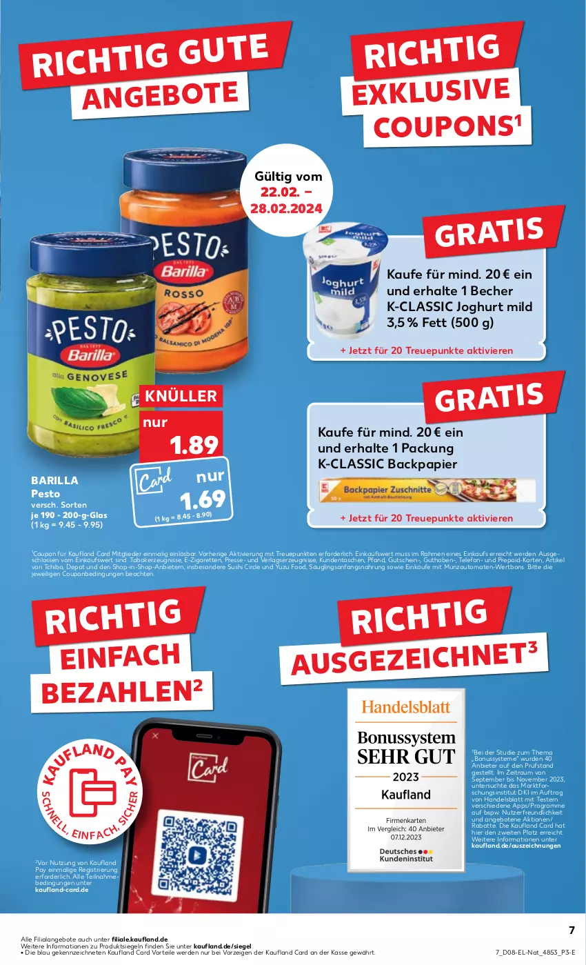 Aktueller Prospekt Kaufland - Kaufland - von 22.02 bis 28.02.2024 - strona 7 - produkty: angebot, angebote, auto, barilla, Becher, coupon, coupons, die kaufland, erde, gutschein, joghur, joghurt, joghurt mild, kerze, nuss, papier, pesto, Sushi, Tasche, taschen, Tchibo, telefon, Ti, tomate, tomaten