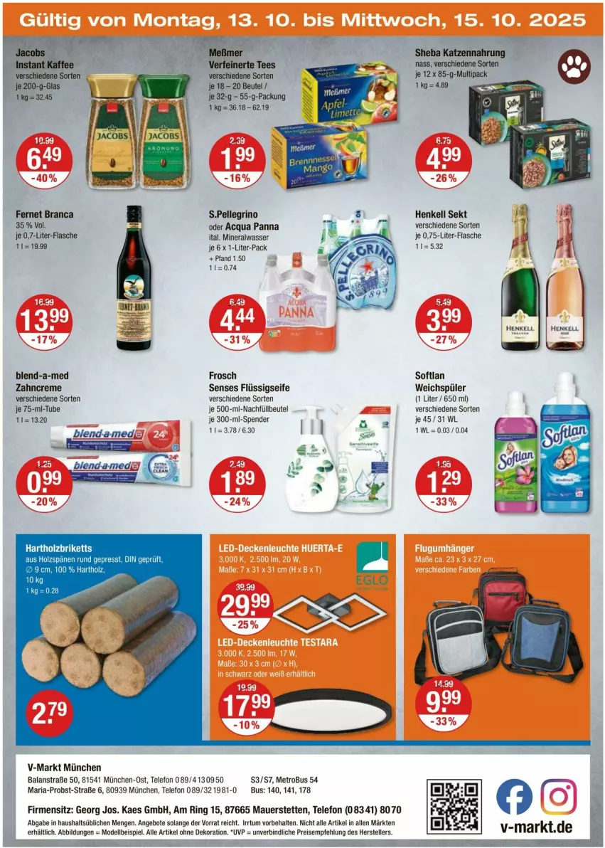 Aktueller Prospekt Vmarkt - Prospekte - von 09.10 bis 15.10.2025 - strona 20 - produkty: alle artikel ohne dekoration, Alwa, angebot, angebote, auer, beutel, blend-a-med, briketts, creme, dekoration, dell, eis, elle, Fernet, fernet branca, flasche, flüssigseife, Frosch, henkel, henkell, henkell sekt, Holz, Holzbriketts, kaes, katzennahrung, mango, Metro, mineralwasser, Mode, obst, reis, Ria, ring, Seife, sekt, sheba, Softlan, tee, telefon, teller, Ti, wasser, weichspüler, zahncreme