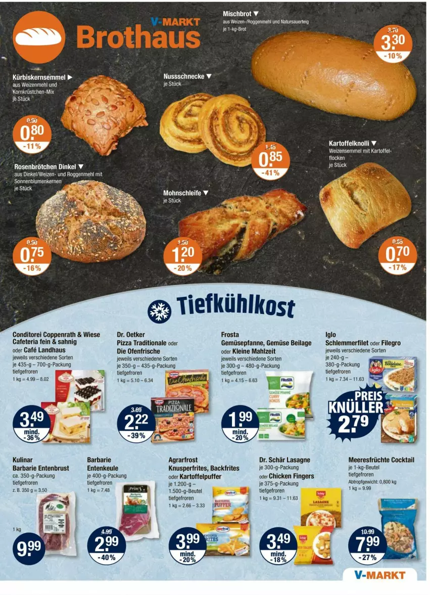 Aktueller Prospekt Vmarkt - Prospekte - von 09.10 bis 15.10.2025 - strona 5 - produkty: agrarfrost, beutel, brot, brötchen, cocktail, coppenrath, die ofenfrische, Dr. Oetker, eis, ente, Entenbrust, Entenkeule, filegro, filet, frosta, früchte, iglo, ilag, kartoffel, kartoffelpuffer, Kürbis, lasagne, leine, meeresfrüchte, mehl, Ofen, pfanne, pizza, Ria, rosen, schlemmerfilet, Semmel, tee, Ti, tiefkühlkost
