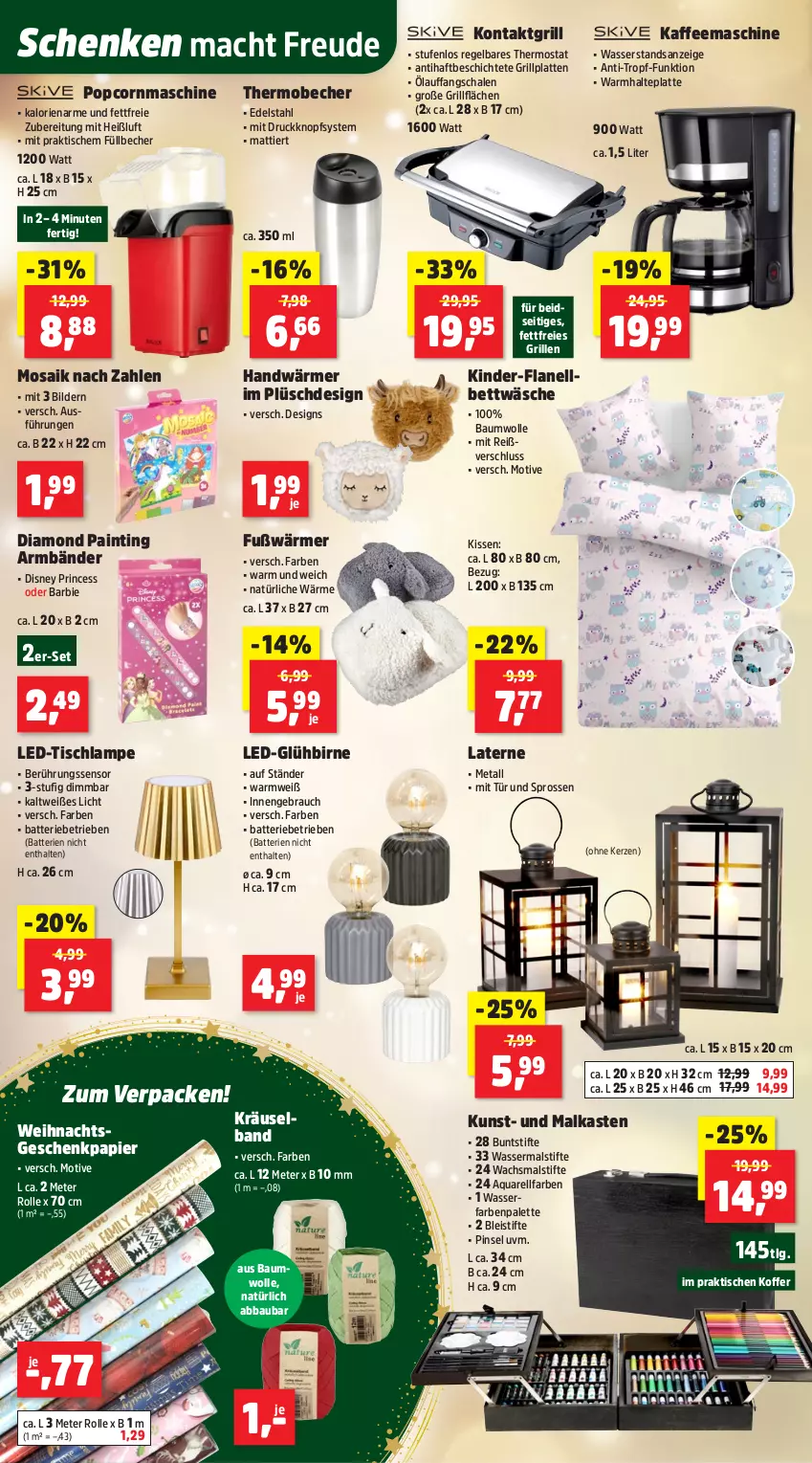 Aktueller Prospekt Thomas Philipps - von 17.11 bis 22.11.2025 - strona 10 - produkty: Abba, aqua, Barbie, batterie, batterien, Bau, baumwolle, Becher, bett, bettwäsche, Bleistift, bleistifte, buntstifte, disney, edelstahl, eis, Geschenkpapier, grill, grillfläche, grillplatte, kaffee, kaffeemaschine, kerze, Kinder, kissen, koffer, kontaktgrill, Lampe, laterne, latte, LG, mac, Palette, papier, Pinsel, Plüsch, popcorn, Popcornmaschine, Rauch, rel, Schal, Schale, stifte, thermostat, Ti, tisch, Tischlampe, wasser, wolle