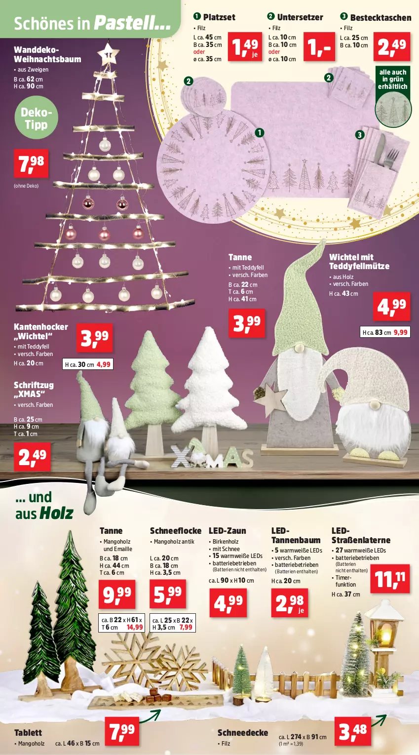 Aktueller Prospekt Thomas Philipps - von 17.11 bis 22.11.2025 - strona 3 - produkty: batterie, batterien, Bau, besteck, decke, hocker, Holz, Kantenhocker, laterne, leds, maille, mango, Mütze, Schriftzug, tablet, tablett, Tannenbaum, Tasche, taschen, Ti, timer, Untersetzer, Wanddeko, Weihnachtsbaum, Wichtel, xmas