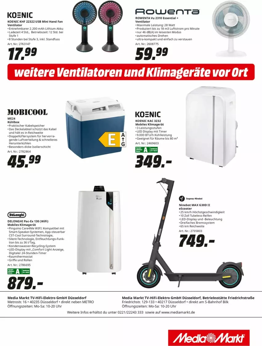 Aktueller Prospekt Media Markt - Prospekte - von 07.06 bis 17.06.2023 - strona 8 - produkty: Abtei, akku, auto, Clin, decke, Deckel, delonghi, eis, Elektro, elle, klimagerät, koenic, kühlbox, mediamarkt, Metro, pingui, reifen, rowenta, scooter, thermostat, Ti, timer, tisch, uhr, usb, ventilator, wasser