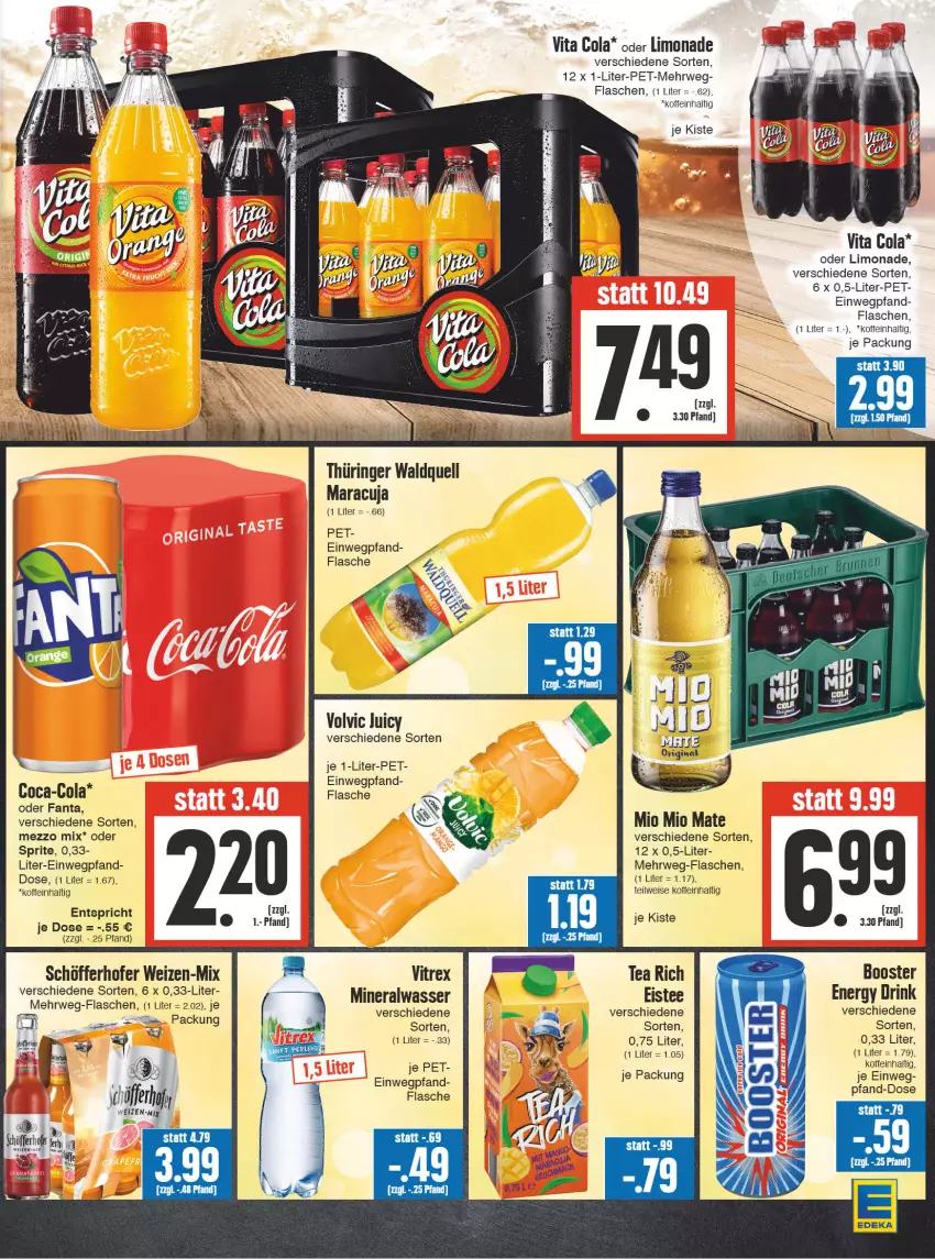 Aktueller Prospekt Edeka - Angebote der Woche - von 09.10 bis 14.10.2023 - strona 13 - produkty: Alwa, coca-cola, cola, drink, eis, eistee, energy drink, fanta, flasche, gin, limo, limonade, maracuja, Mezzo Mix, mineralwasser, Mio Mio, ring, rwe, schöfferhofer, sprite, tee, Ti, vita, Vita C, vitrex, volvic, wasser