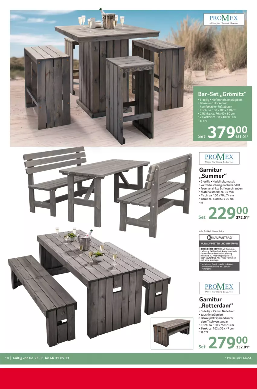 Aktueller Prospekt Selgros - Outdoor - von 23.03 bis 31.05.2023 - strona 10 - produkty: Bank, eis, garnitur, Holz, reis, Ria, schrauben, Ti, tisch