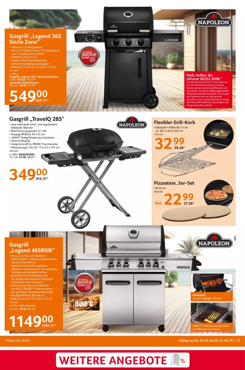 Aktueller Prospekt Selgros - Outdoor - von 23.03 bis 31.05.2023 - strona 13 - produkty: ACC, edelstahl, eis, gasgrill, grill, grillfläche, grillrost, korb, pizza, thermometer