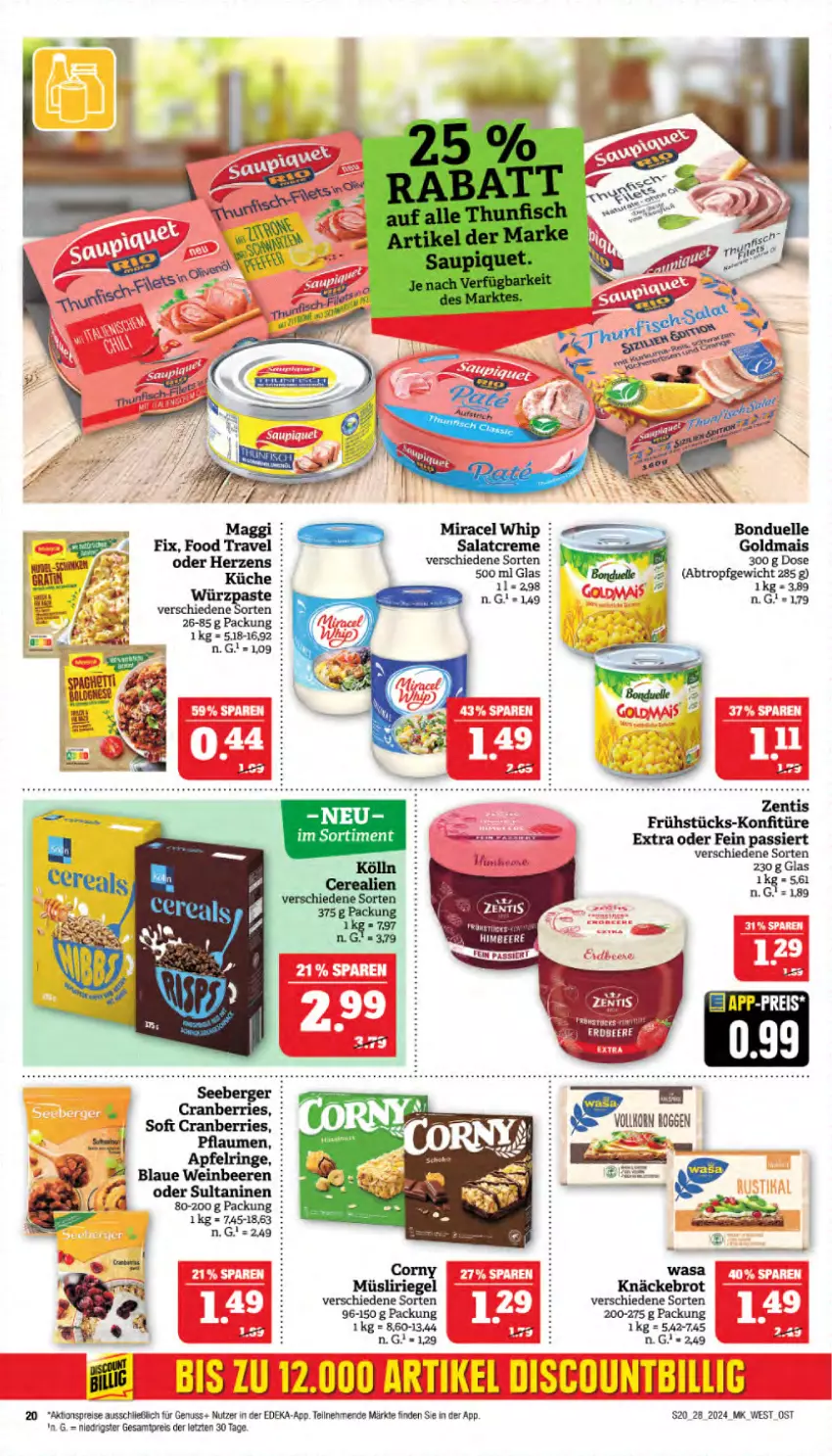 Aktueller Prospekt Marktkauf - Prospekt - von 07.07 bis 13.07.2024 - strona 20 - produkty: aktionspreis, beere, bonduelle, brot, deka, eis, elle, Goldmais, himbeer, himbeere, hose, hosen, knäckebrot, maggi, mais, miracel, miracel whip, nuss, reis, salat, salate, Ti, wasa, zentis, ZTE