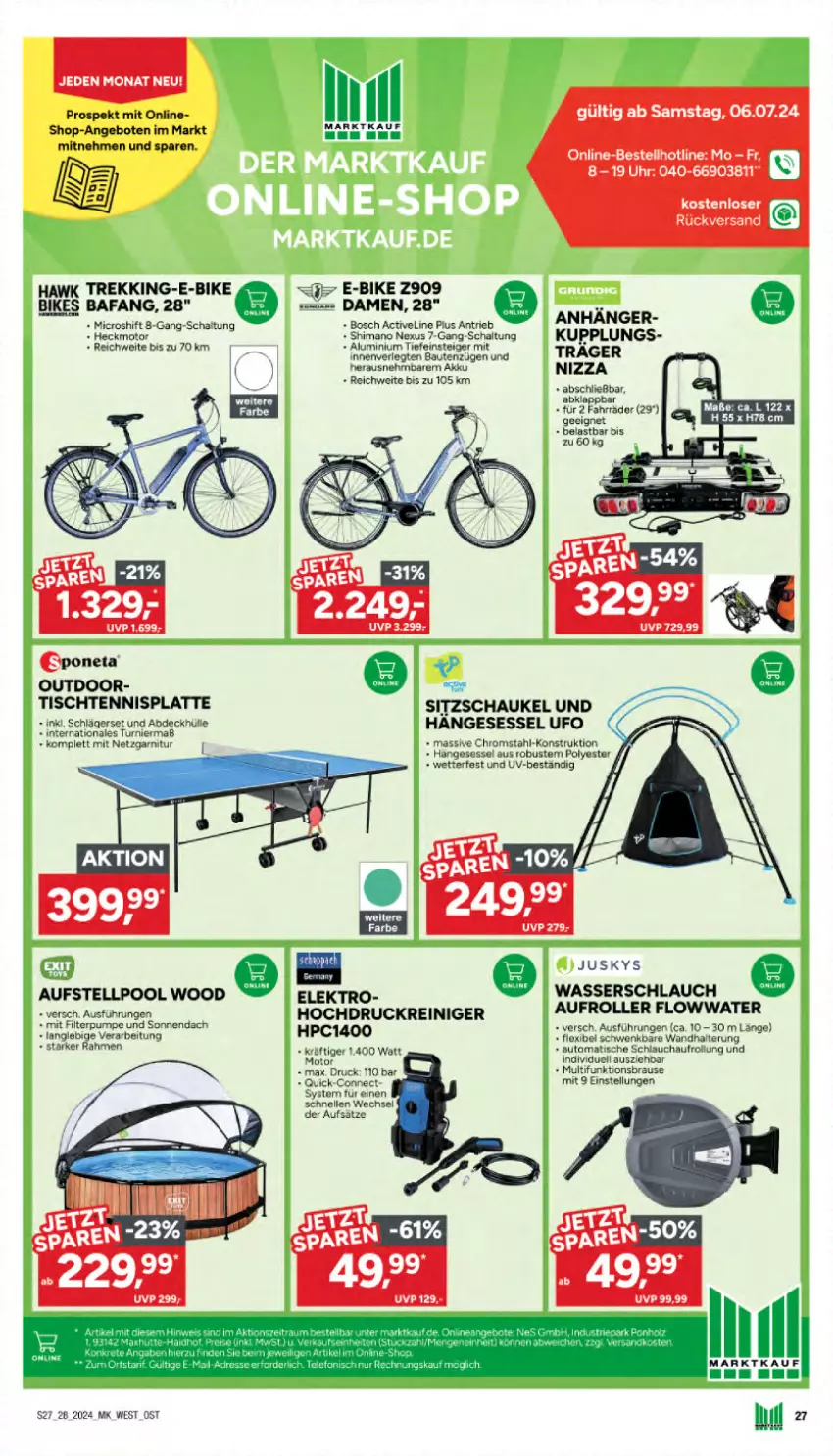 Aktueller Prospekt Marktkauf - Prospekt - von 07.07 bis 13.07.2024 - strona 27 - produkty: akku, angebot, angebote, auto, Bau, bosch, brause, E-Bike, Elektro, elle, garnitur, hängesessel, hochdruckreiniger, HP, latte, LG, mac, nexus, pool, reiniger, Roller, Schal, Schaukel, schlauch, sessel, shimano, Ti, tisch, uhr, wandhalterung, wasser, Wasserschlauch