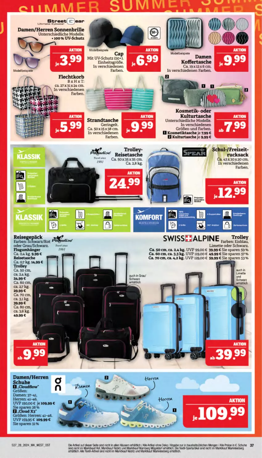 Aktueller Prospekt Marktkauf - Prospekt - von 07.07 bis 13.07.2024 - strona 37 - produkty: Brei, Brille, dell, eis, elle, koffer, korb, kosmetik, Kosmetiktasche, limette, Mett, Mode, reis, reisetasche, ring, rucksack, sac, schuhe, sonnenbrille, Spiele, Sport, strandtasche, Tasche, Ti, trolley, uv-schutz