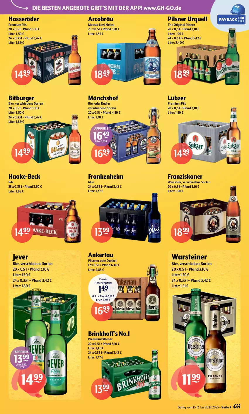 Aktueller Prospekt Getraenke Hoffmann - Prospekte - von 15.12 bis 20.12.2025 - strona 7 - produkty: angebot, angebote, bier, bitburger, burger, eis, elle, flasche, franziskaner, gin, hasseröder, jever, Lübzer, mönchshof, oder radler, pils, pilsener, pilsner, pilsner urquell, premium pils, radler, reis, steiner, Ti, warsteiner, weissbier