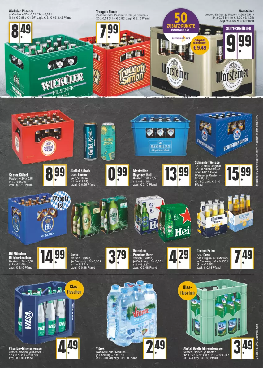 Aktueller Prospekt E Center - Angebote der Woche - von 22.08 bis 27.08.2022 - strona 9 - produkty: Alwa, bier, bio, corona, corona extra, eis, elle, gin, mineralwasser, natur, pils, pilsener, rel, sim, steiner, Ti, Tiere, vilsa, warsteiner, wasser, WICK