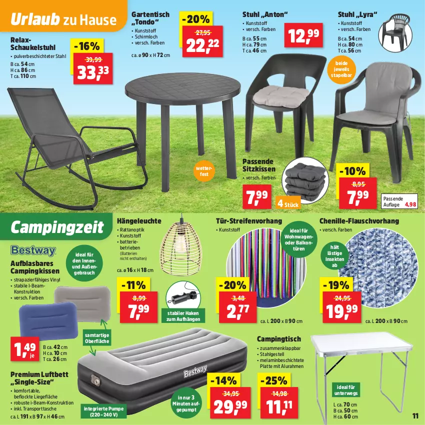 Aktueller Prospekt Thomas Philipps - von 27.04 bis 02.05.2026 - strona 13 - produkty: batterie, batterien, bett, Campingtisch, Garten, gartentisch, Hängeleuchte, kissen, latte, Leuchte, LG, Liege, luftbett, Rauch, reifen, rel, rwe, Schaukel, sekt, sitzkissen, Sport, sporttasche, stuhl, Tasche, Ti, tisch