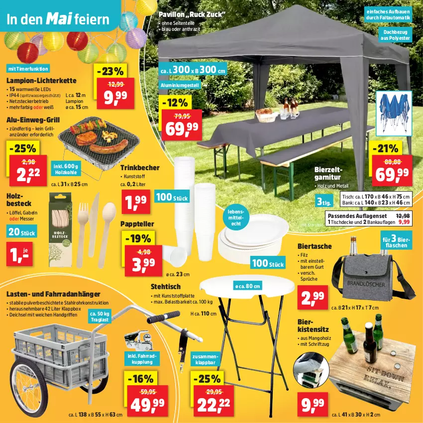 Aktueller Prospekt Thomas Philipps - von 27.04 bis 02.05.2026 - strona 16 - produkty: aluminiumgestell, Anhänger, anzünder, auto, Bank, Bau, Becher, besteck, bier, Bierzeltgarnitur, decke, eier, elle, ente, Fahrrad, flasche, gabel, garnitur, grill, grillanzünder, Holz, holzkohle, Kette, Klappbox, latte, lebensmittel, leds, LG, lichterkette, Löffel, mango, messer, pavillon, Schriftzug, Tasche, teller, Ti, timer, tisch, tischdecke, trinkbecher, wasser, Zelt