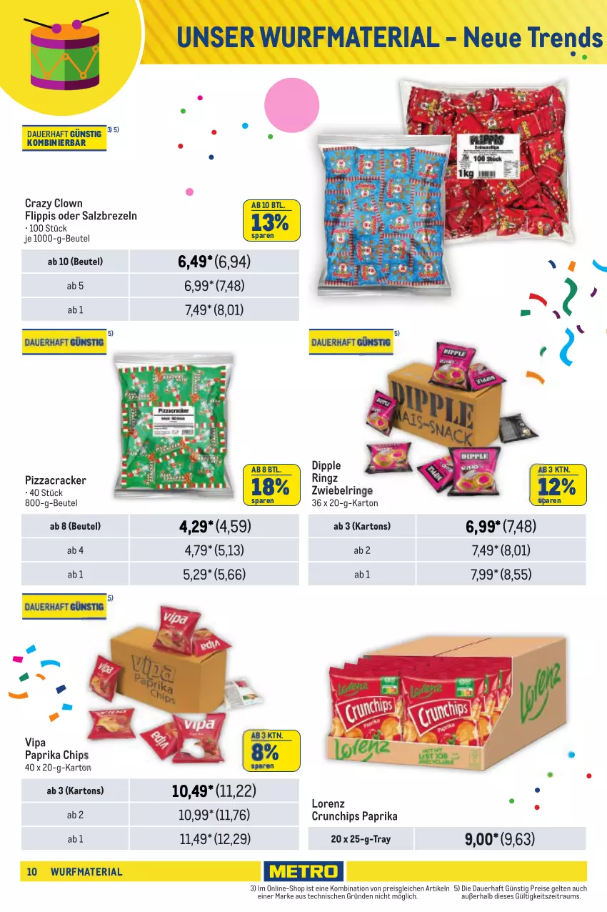 Aktueller Prospekt Metro - Wurfmaterial Bestellkatalog - von 02.10.2024 bis 05.03.2025 - strona 10 - produkty: auer, beutel, brezel, Brezeln, chio chips, chips, chipsfrisch, cracker, crunchips, dip, eis, erdnuss, Funny Frisch, lorenz, lorenz crunchips, Metro, metro gastro, nuss, paprika, pizza, reis, Ria, ring, salz, Ti, zwiebel