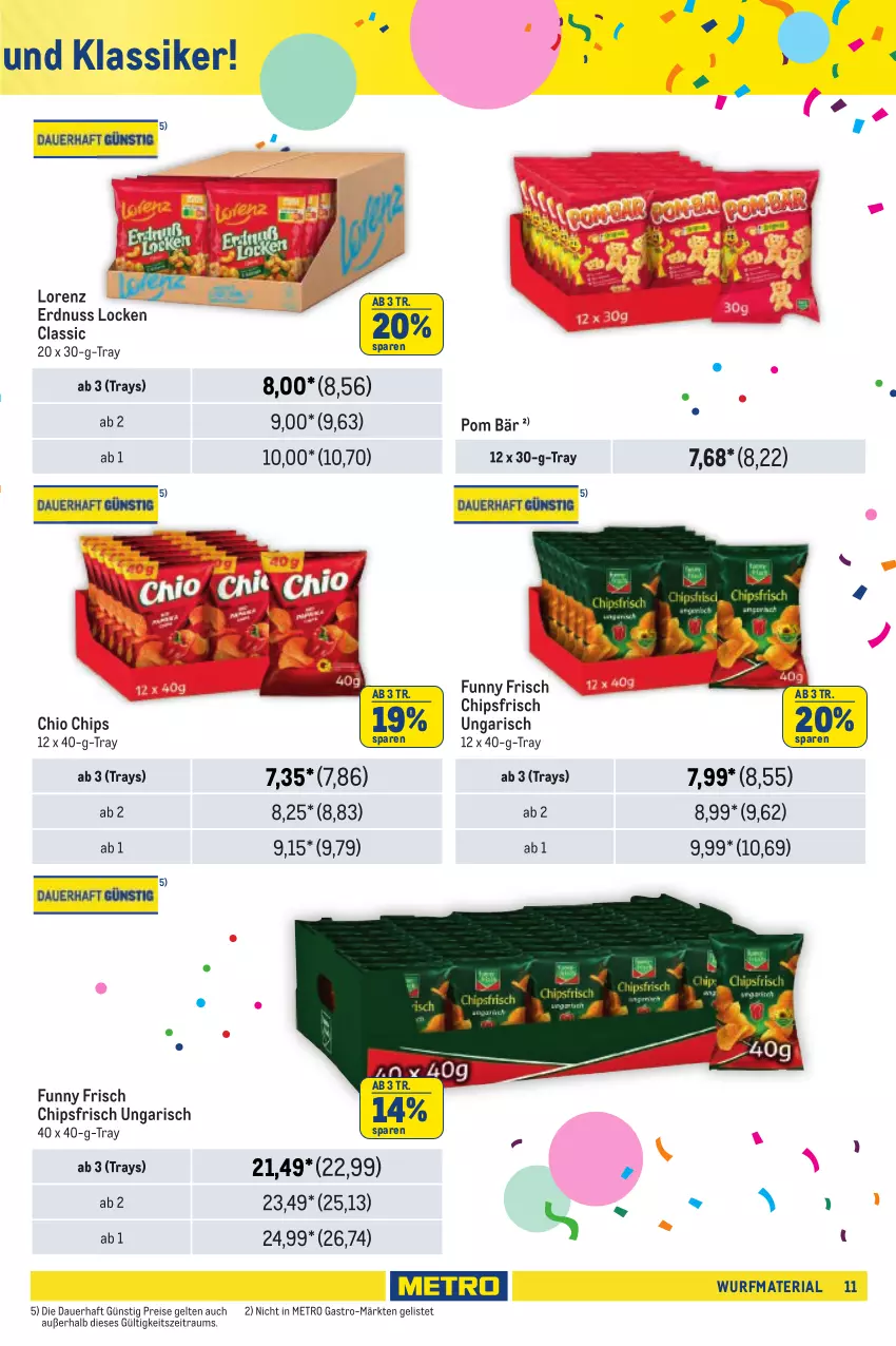 Aktueller Prospekt Metro - Wurfmaterial Bestellkatalog - von 02.10.2024 bis 05.03.2025 - strona 11 - produkty: auer, beutel, brezel, Brezeln, chio chips, chips, chipsfrisch, cracker, crunchips, dip, eis, erdnuss, Funny Frisch, lorenz, lorenz crunchips, Metro, metro gastro, nuss, paprika, pizza, reis, Ria, ring, salz, Ti, zwiebel