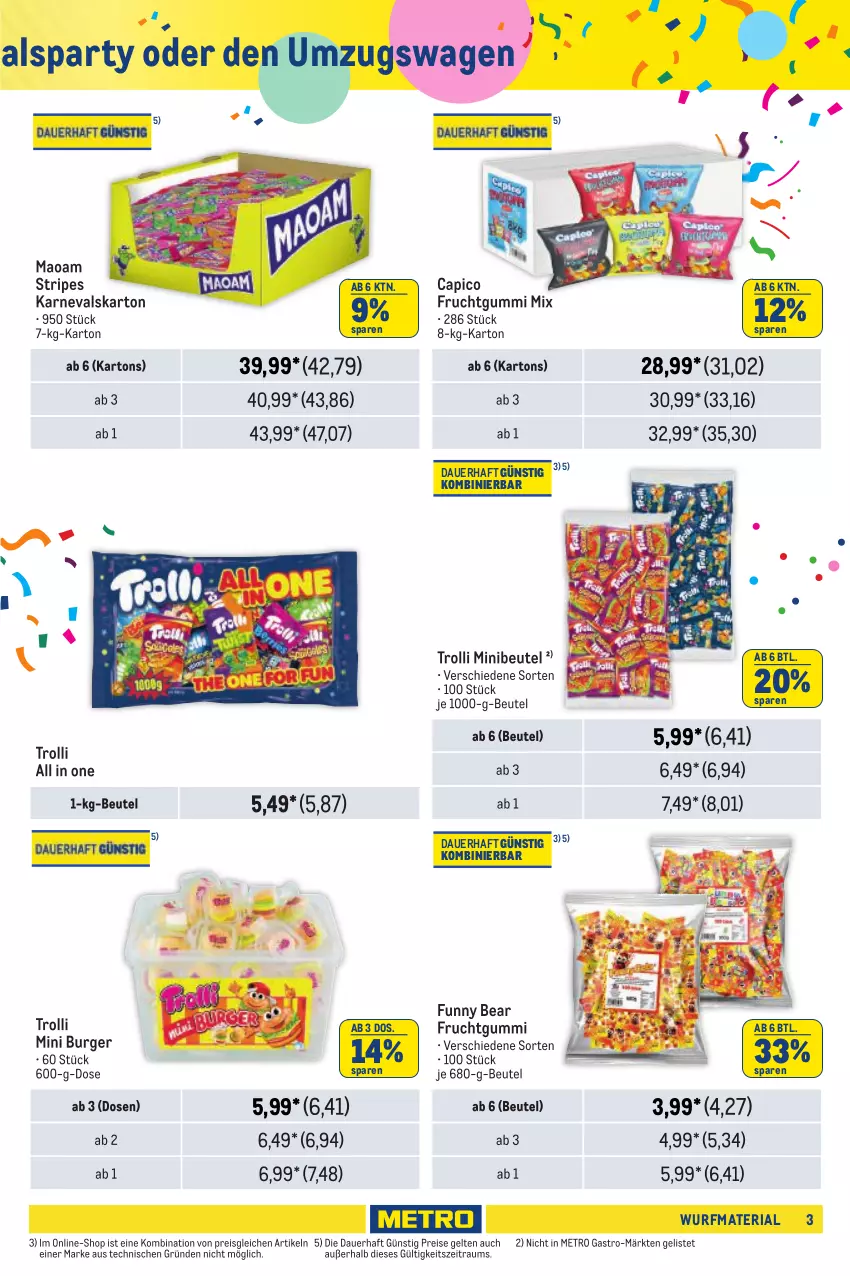 Aktueller Prospekt Metro - Wurfmaterial Bestellkatalog - von 02.10.2024 bis 05.03.2025 - strona 3 - produkty: auer, beutel, burger, Cap, cola, eis, frucht, fruchtgummi, goldbären, gsw, haribo, maoam, Metro, metro gastro, reis, Ria, Ti, trolli, Tüte