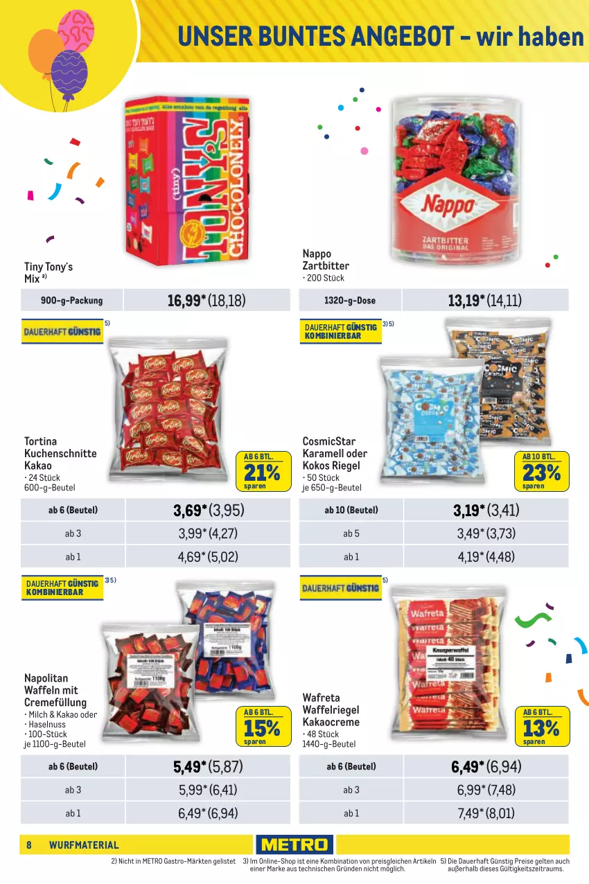 Aktueller Prospekt Metro - Wurfmaterial Bestellkatalog - von 02.10.2024 bis 05.03.2025 - strona 8 - produkty: angebot, auer, beutel, Cap, cookie, cookies, creme, eis, haselnuss, kakao, karamell, kaugummi, kokos, kuchen, Kuchenschnitte, mac, mais, Metro, metro gastro, milch, nuss, popcorn, reis, Ria, riegel, Ti, trauben, waffeln, zucker