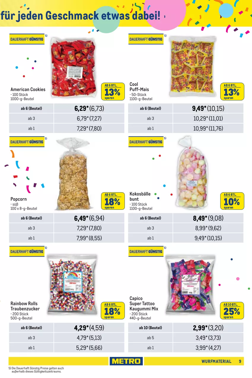 Aktueller Prospekt Metro - Wurfmaterial Bestellkatalog - von 02.10.2024 bis 05.03.2025 - strona 9 - produkty: angebot, auer, beutel, Cap, cookie, cookies, creme, eis, haselnuss, kakao, karamell, kaugummi, kokos, kuchen, Kuchenschnitte, mac, mais, Metro, metro gastro, milch, nuss, popcorn, reis, Ria, riegel, Ti, trauben, waffeln, zucker