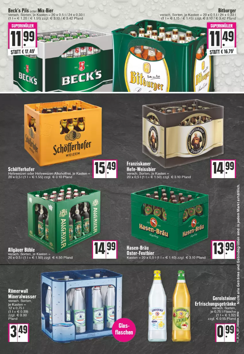 Aktueller Prospekt E Center - Angebote der Woche - von 13.03 bis 18.03.2023 - strona 21 - produkty: alkohol, bier, bitburger, burger, eis, gerolsteine, gerolsteiner, getränk, getränke, Hefe, hefeweizen, LG, pils, schöfferhofer, steiner, Ti, weissbier