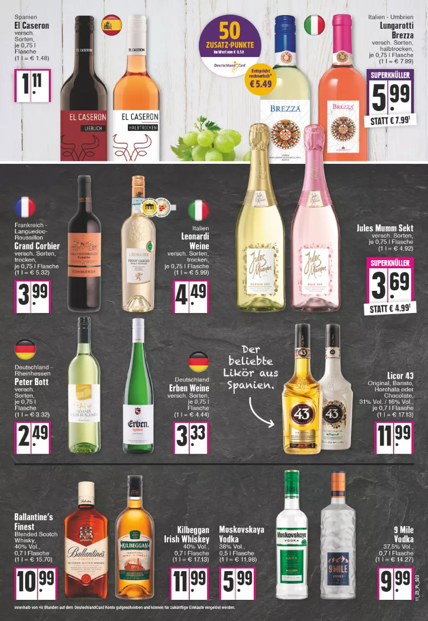 Aktueller Prospekt E Center - Angebote der Woche - von 13.03 bis 18.03.2023 - strona 23 - produkty: ball, bier, brie, cola, erde, flasche, gin, kilbeggan, likör, moskovskaya, scotch, Ti, weber, wein, weine, whisky