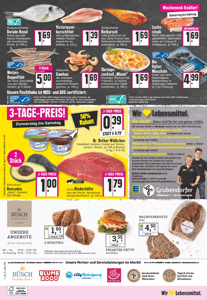 Aktueller Prospekt E Center - Angebote der Woche - von 13.03 bis 18.03.2023 - strona 28 - produkty: angebot, angebote, aqua, avocado, avocados, Becher, bier, creme, Dorade, dorade royal, Dr. Oetker, eier, eis, erde, filet, fisch, fische, Fischer, fischtheke, fleisch, früchte, früchten, jungbullen, lachs, lebensmittel, mac, Muscheln, nuss, omega, Omega-3, Reinigung, reis, Ria, rind, rinder, Rinderhüfte, Rotbarsch, sahne, salat, Schal, Schale, Schere, schnitten, Spezi, steak, Ti, tisch, uhr, urtyp, walnuss, ZTE