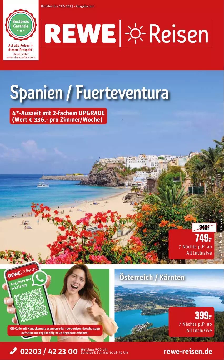 Aktueller Prospekt Rewe Reisen - Reiseprospekt - von 28.05 bis 27.06.2025 - strona 1 - produkty: angebot, angebote, bestpreis, buch, eis, Handy, kamera, reis, uhr