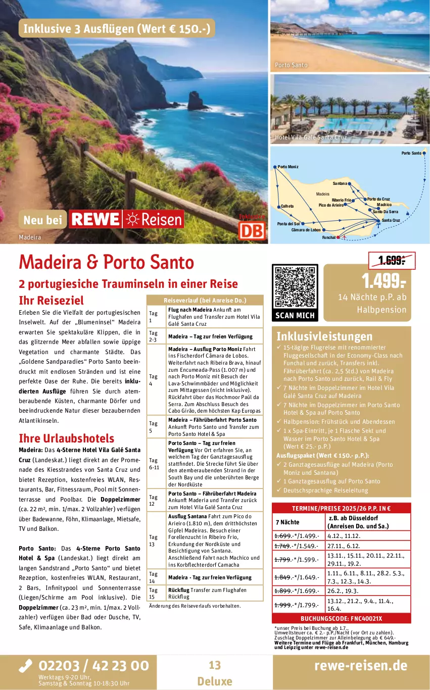 Aktueller Prospekt Rewe Reisen - Reiseprospekt - von 28.05 bis 27.06.2025 - strona 13 - produkty: Bad, Badewanne, blume, blumen, buch, deutschsprachige reiseleitung, dusche, eis, elle, ente, fisch, fische, Fischer, flasche, forelle, harman, inklusivleistungen, korb, Liege, mac, natur, pool, reis, reiseverlauf, rel, rezept, Ria, schirme, sekt, Ti, uhr, Vegeta, Wanne, wasser